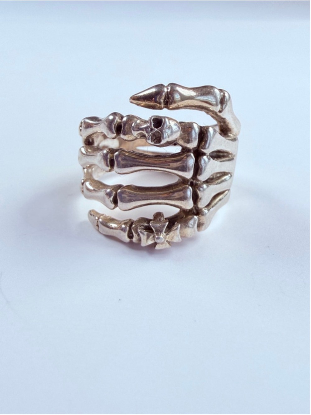Skeleton Hand & Skull Wrap Around Sterling Silver 925 Biker Gothic Vintage Ring